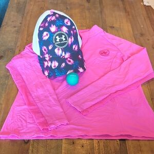 SET OF TOP & HAT : Under Armour Hat Pink Long Sleeve Shirt Combo